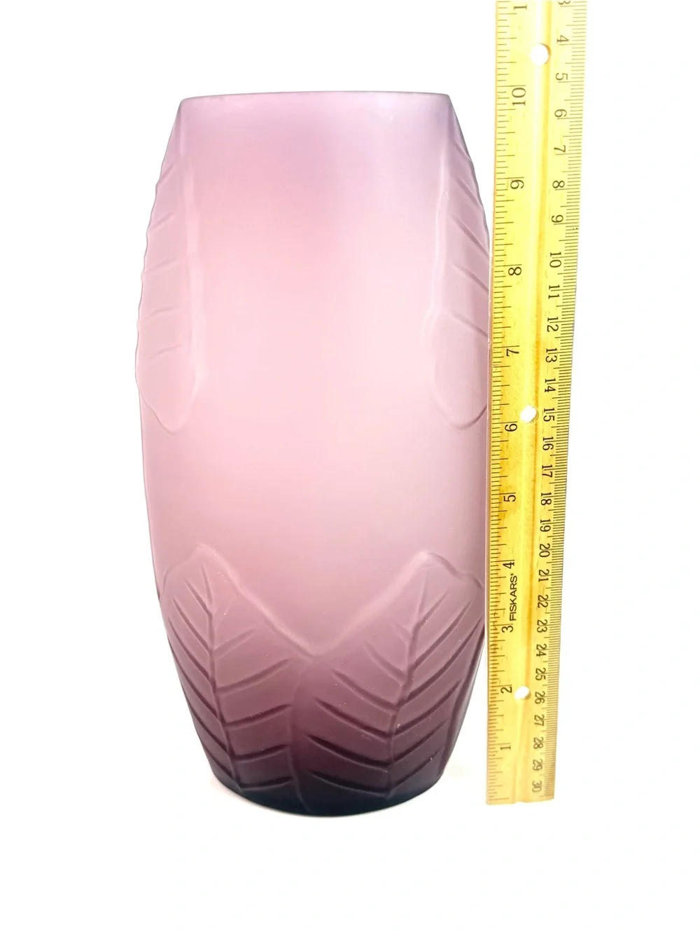 Vintage Art Deco Amethyst Purple Satin Glass 10” Botanical Vase 1940's - Picture 14 of 16